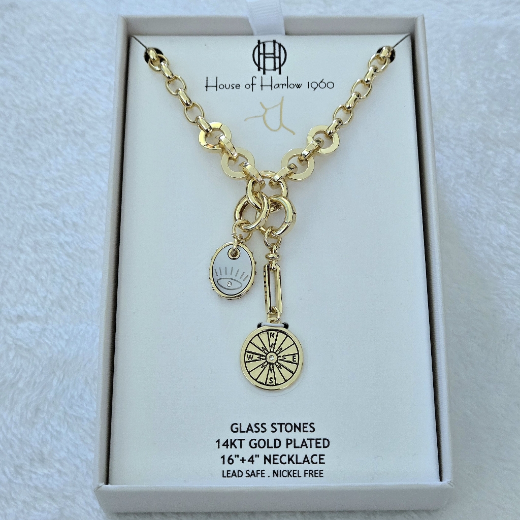House Of Harlow 1960 Evil Eye And Compass Charms Necklace - Nib 65$